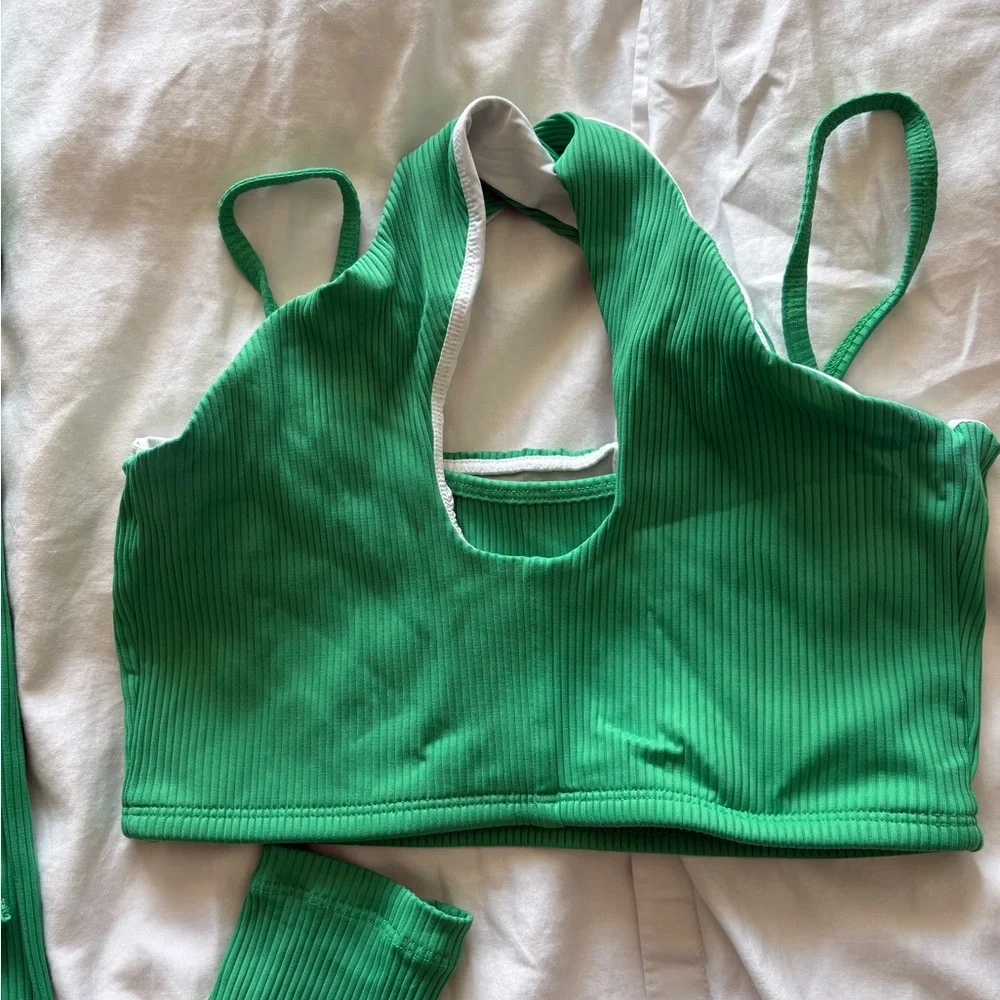 Year of Ours Green Ribbed Active Set - Sports Bra & Leggings